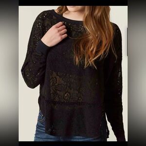 Free People Black Lace Reverce Fleece  Top S